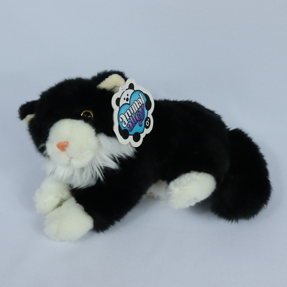 Animal Alley Black White Tuxedo Cat Plush Stuffed Animal Brown Eyes 2017 w Tags